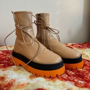 Public Desire Camel-Colored Chunky Boots with Ankle Wrap 🧡💛